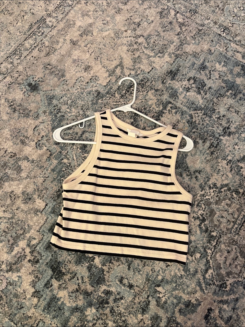 H&M Striped Ribbed Sleeveless Crop Top - Black and Cream